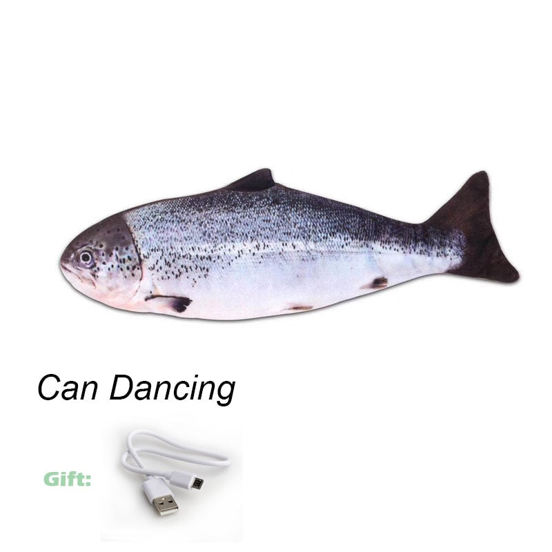 3D Dancing Fish Toy Pet Gifts Charging Cat Electric Fish Stuffed Pillow Doll Simulation Dancing Fish Playing Cat Interactive Toy