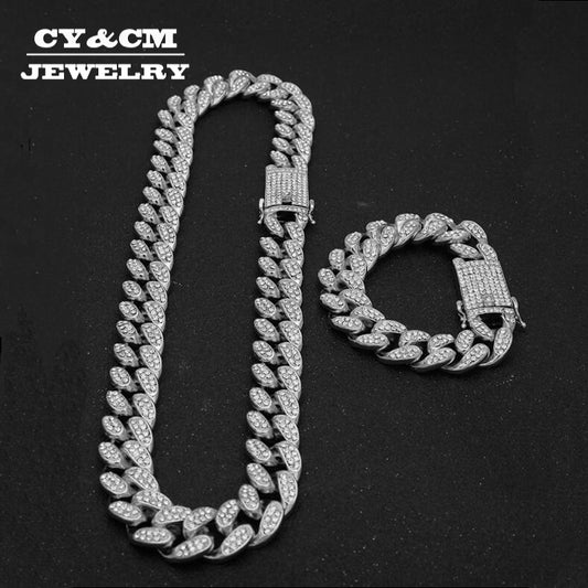13mm Iced Out Cuban Necklace Chain Hip Hop Jewelry Choker Gold Silver Color Rhinestone CZ Clasp for Mens Rapper Necklaces Link